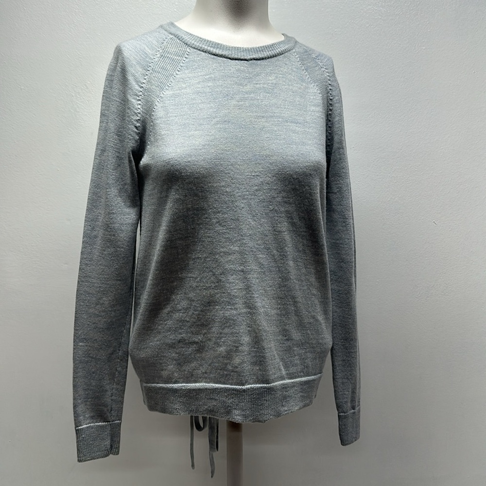 Lululemon Tied To You Sweater Merino Wool Knit Top Lace Up Back Grey Blue Size 4
